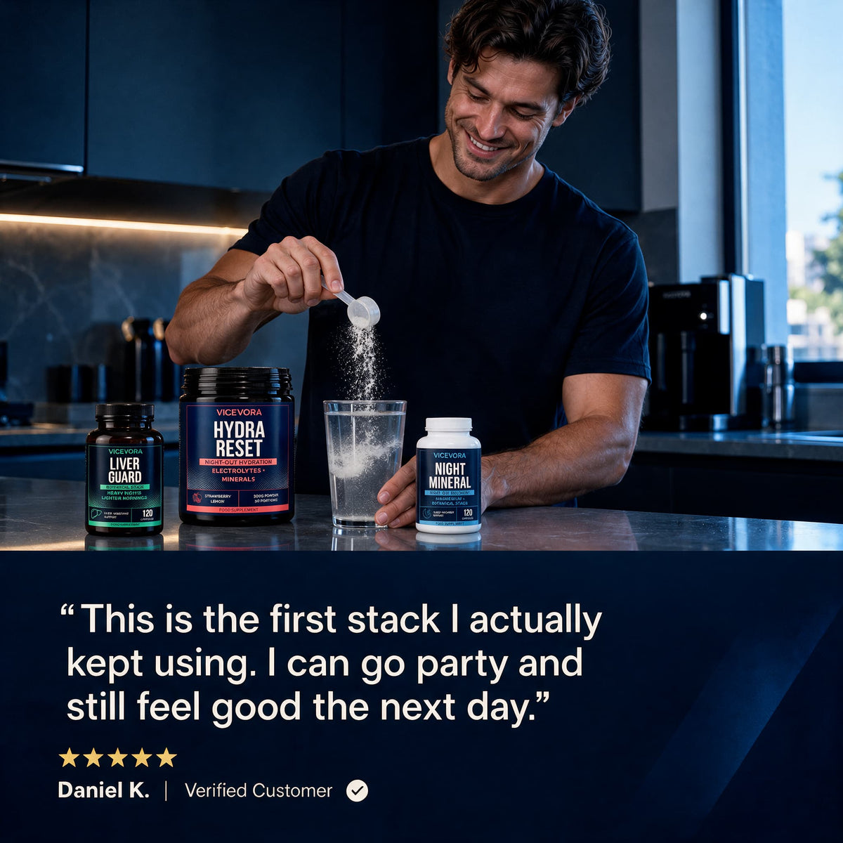 Customer using the VICEVORA Daily System in a kitchen