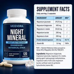 Night Mineral supplement facts with magnesium and vitamin B6