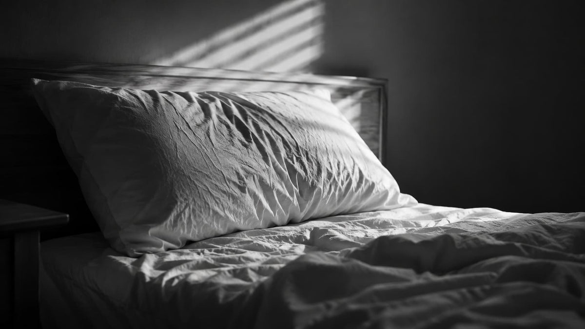 Unmade bed and pillow representing disrupted sleep after drinking