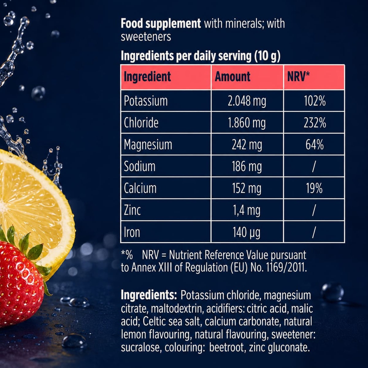 Hydra Reset supplement facts with electrolytes and minerals